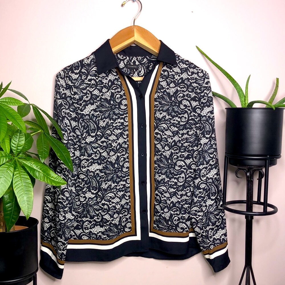 TALBOTS Lace Printed Blouse Size 6 M
